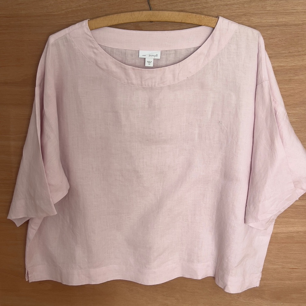 PureJill blush pink linen top size XS oversized boxy minimalist contemporary